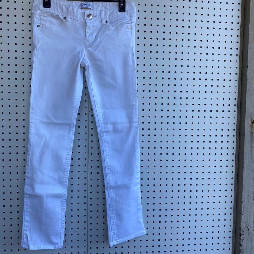 Express Stella Cropped Skinny White Jeans